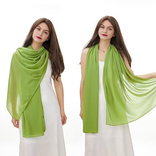 YOUR SMILE for Women Lightweight Breathable Solid Color Soft Chiffon Long Fashion Scarves Sun-proof Shawls Wrap - color: Grass Green
