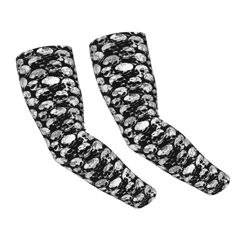 Arm Sleeves Outdoor Garden Sports Cooling Sun Sleeve for Women Men Farm - color: Black White Skull