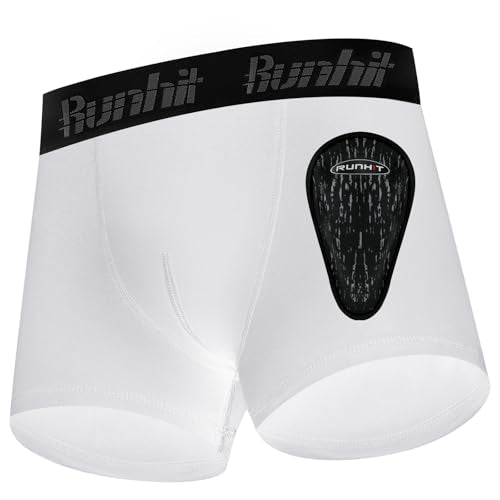 Runhit Boys Baseball Cup Underwear Football Cup Boxer Brief Youth Compression Shorts with Soft Protective Athletic Cup - color: White*1, size: X-Large