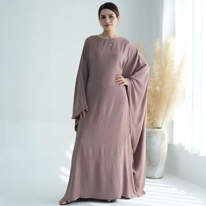 Women Muslim Abaya Dress 1Piece Bat Sleeve Islamic Maxi Robe Fashion Jilbab for Women Eid Kaftan Muslim Robe - color: Ash Pinka, size: Medium