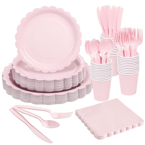 Goodluck 350 PCS Pink Paper Plates Set, 50 Guest Party Supplies - color: Pink