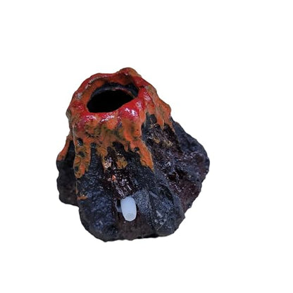 Cute Volcano Fish Tank Decoration,Miniature Landscaping Aquarium Decor (Small with Bubbler)