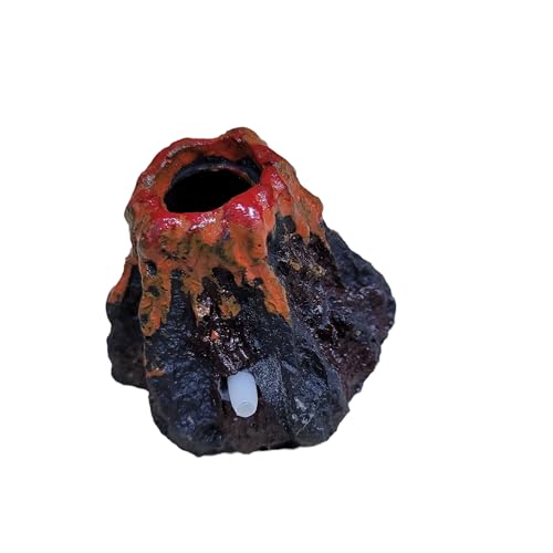 Cute Volcano Fish Tank Decoration,Miniature Landscaping Aquarium Decor (Small with Bubbler)