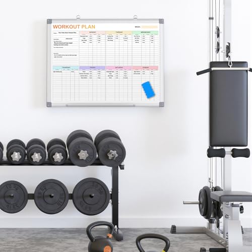 Fitness Tracker Magnetic Whiteboard Workout Plan Dry Erase Board for Wall 24'' x 18'',Hanging Mounted Weekly Fitness Tracker Gym Exercise Tracker Schedules and Checklists - size: Large