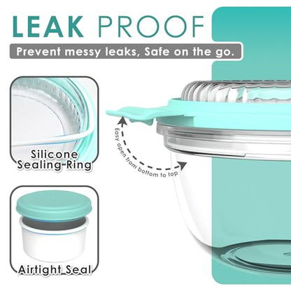 WHALEHOUSE 2-Pack 33 OZ Clear Eco-friendly SK chemicals ECOZEN Salad Container Sets, Portable Plastic Salad Bowls with Lid, Leak-Proof Dressing Container, Bento Lunch Box for Meal Prep & Food Storage - color: Green-2 Pack