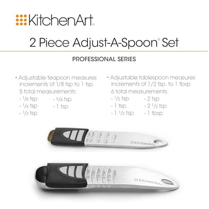 KitchenArt Stainless Steel Pro Sliding Adjust-A-Tablespoon and Teaspoon Set | All In One Measuring Spoons | Declutter Your Kitchen | Measuring Spoon Set | Baking & Cooking Essentials | Easy to Use Spoons - size: Tablespoon and Teaspoon