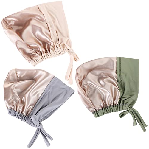 ® Soft Satin Turban Hat Inner Hijab Caps Underscarf Bonnet Hat Headwear for Cancer&Sleep - color: Beige Light Grey Olive Green