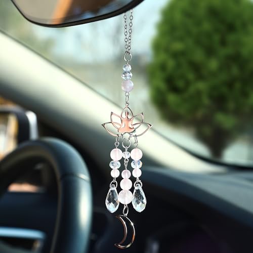 Car Rear View Mirror Accessories Car Hanging Ornament,Moon&Yoga Rearview Decor Charm Clear Quartz Beaded Crystal Boho Handmade Unique Cute Swinging Interior Decor for Women Men - color: Yoga