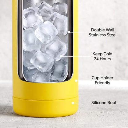 Fijinhom 18oz Insulated Stainless Steel Water Bottle, Wide Mouth Double Wall Vacuum, Silicone Straw, Sweat & Leak Proof, BPA Free Insulated Water Flask for Travel, Keep Cold 24h Hot 12h, Yellow - color: Yellow, size: 18 Ounces