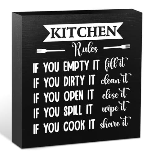 Rustic Kitchen Decor Wooden Box Sign, Funny Kitchen Gifts for Women Friend | Farmhouse Kitchen Decor Wood Block Plaque Box Signs Home Dining Room Cubicle Coffee Shelf Table Bar Decoration, Black - color: Kitchen