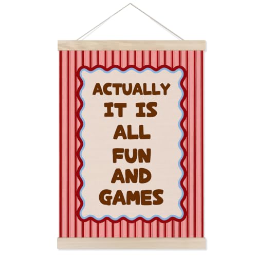 Welshower Retro Red Striped Playroom Poster Hanger Frame, Funny Actually It Is All Fun and Games Wall Art Prints Decor for Kids Boys Girls Playroom Bedroom Nursery, 12x16 Inch - color: Nursery Wall Art 12