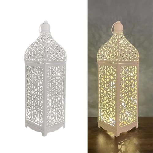 Moroccan Lightweight Ornate Lantern Lamp, Moroccan LED Lantern Decorative Indoor for Indian Wedding, Eid, Ramadan, Events - color: Large White