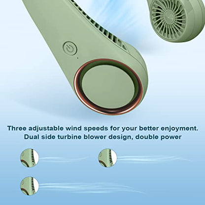 CIVPOWER Neck Fan: Portable Personal Neck Cooling Rechargeable Bladeless Fan - Hands Free 3 Speed 4000 mAh Battery USB Operated Wearable Headphone Design - Gift for Men Women Outdoor (Light Green) - color: Light Green