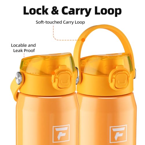 Fanhaw 24 oz Insulated Stainless Steel Water Bottle with 2-in-1 Straw& Chug Lid, Leakproof Wide Mouth Vacuum Bottle for School, Sports, Kids, Teens& Adults, Back to School Essentials (Saffron Yellow) - color: Saffron Yellow