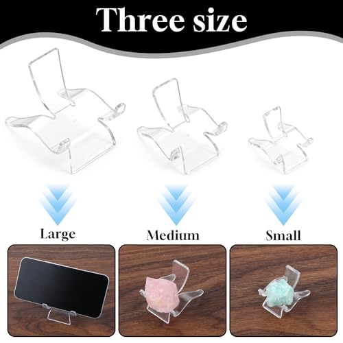 12 PCS Rock Display Stand Acrylic Clear Crystal Holder 3 Sizes Clear Plastic Display Easel Stands Mini DisplayStand for Small Collectibles Stones Rock Agate Coral Gemstone Geodes Mineral