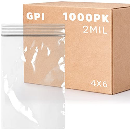 Clear Plastic Reclosable Zip Bags - Bulk GPI Case of 1000, 4" x 6" 2 mil Thick Strong & Durable Poly Baggies With Resealable Zip Top Lock For Travel, Storage, Packaging & Shipping. - size: 4" x 6"