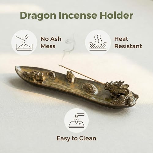 Incense Holder for Sticks, Chinese Dragon Ceramic Incense Holder with Tweezer & Brush – Zen Home Decor for Meditation, Yoga, or Tea Ceremony