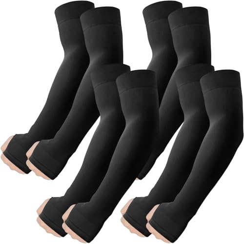 ROXUN Arm Sleeves with Thumb Hole, Cooling UV Sun Protection Compression Tattoo Cover Up for Men/Women - color: 4 Pairs - 4 Black