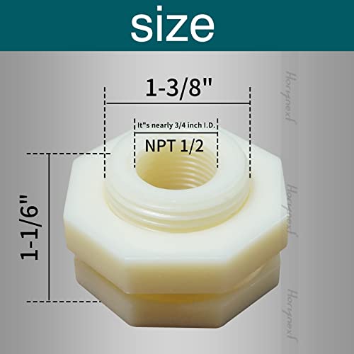 NPT1/2 ABS Bulkhead Fitting, Pipe Connector for rain Barrel Garden Hose Adapter Spigot kit Water Tank Gallon Drain Bucket (pack of 4 pcs) - size: NPT1/2 female thread (3/4 inch I.D.）ABS