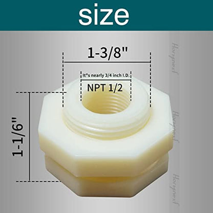 NPT1/2 ABS Bulkhead Fitting, Pipe Connector for rain Barrel Garden Hose Adapter Spigot kit Water Tank Gallon Drain Bucket (pack of 4 pcs) - size: NPT1/2 female thread (3/4 inch I.D.）ABS