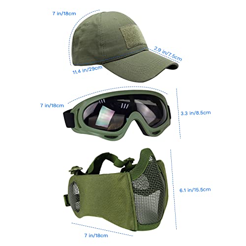 Airsoft Mask with Goggles, Foldable Half Face Airsoft Mesh Mask with Ear Protection for Paintball Shooting Cosplay CS Game - color: ArmyGreen-3pcs, size: 3pcs