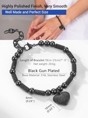 PROSTEEL Allah Bracelet, Muslim Islamic Jewelry Religious Islam Arabic God Charm Stainless Steel Beads Chain Bracelet, fits wrist from 5.9'' to 7.9'', Come with Box - color: 01 black-allah heart