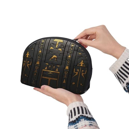 Egyptian Hieroglyphic 2-Piece Shell Makeup Bag Set, Large Capacity Travel Cosmetic Bag For Women With Zipper, Waterproof Polyester Toiletry Organizer Pouch For Purse, Travel, Gym & Daily Use - color: Egyptian Hieroglyphic