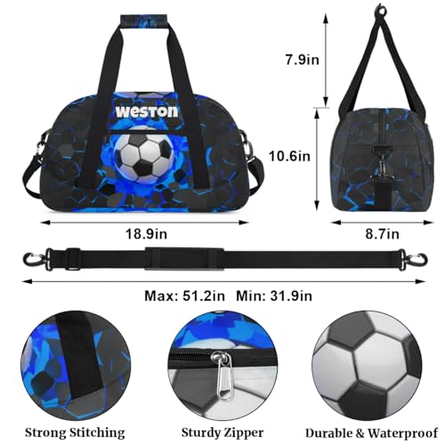 Custom Name Sports Bag Training Perform Bag, Soccer Black Blue | Personalized Named Practice Travel Overnight Training Bag - color: Color 23