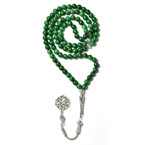 Premium Tasbih, Muslim Prayer Beads, 99 Beads (8mm), Green Chalcedony, Unisex, 22 Inches