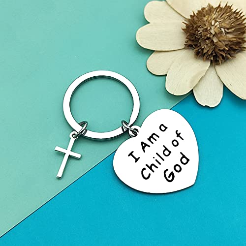 Dabihu Christian Gift Keychain Religious Gift Bible Verse Keyring Baptism Christmas Easter Birthday First Communion Gift - color: I Am a Child of God Silver Heart Keychain