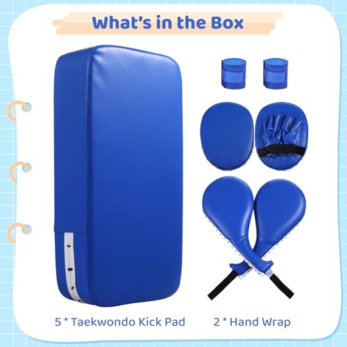 7 in1 Taekwondo Kick Pad Set, Boxing Training Equipment, Martial Art Kicking Pad, PU Leather Boxing Focus Pad, Target Punching Pads and Hand Wraps for Karate, Sparring, MMA, Muay Thai - color: Blue