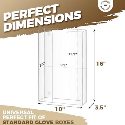 Storage Standard Triple Glove Box Holder Dispenser - Kitchen, Medical, & Latex Glove Holder Wall Mount or Countertop, Universal Fit - Thick Acrylic, Easy to Use, Slide, & Load Open Top Design - Clear - color: Clear - Triple