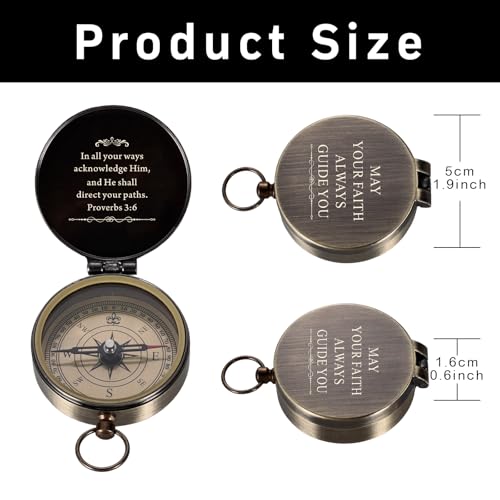 Baptism Gifts for Boys Men - Engraved Compass Christian Gifts for Men, Religious Catholic Compass Gift for Man Boys Baptism & First Communion & Confirmation, Pocket Compasses Engraved with Bible Verse
