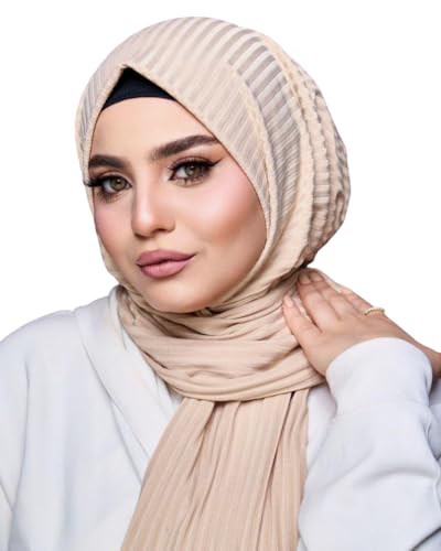 Instant Hijab 여성용 | 헤드 랩 100% 면 리브 헤드스카프 | 금속 핀이 있는 착용하기 쉬운 히잡 - color: 오프 화이트