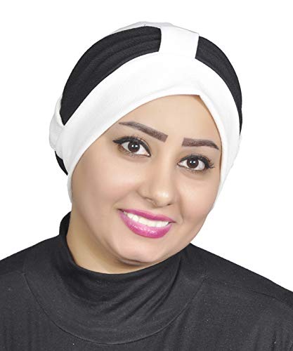 AL AMIRA Women's Stretch Turban Headwrap – Soft Spandex Blend Hijab Cap, Pre-Tied Head Cover, Vibrant Colors - color: White