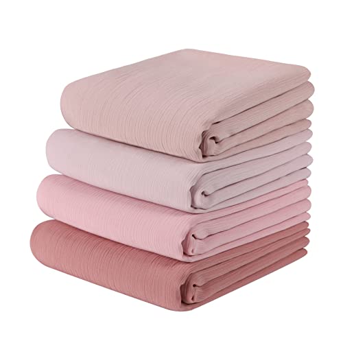 Febfim 4PCS Premium Muslim Women Plain Chiffon Crinkle Hijab Wrap Shawl - color: Multicolor C