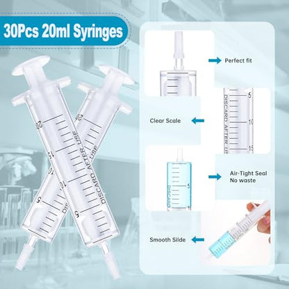 30pcs 20ml/cc Plastic Syringes with Caps Without Rubber Stopper in for Industry Lab Pet Feeding - size: 20ml/cc