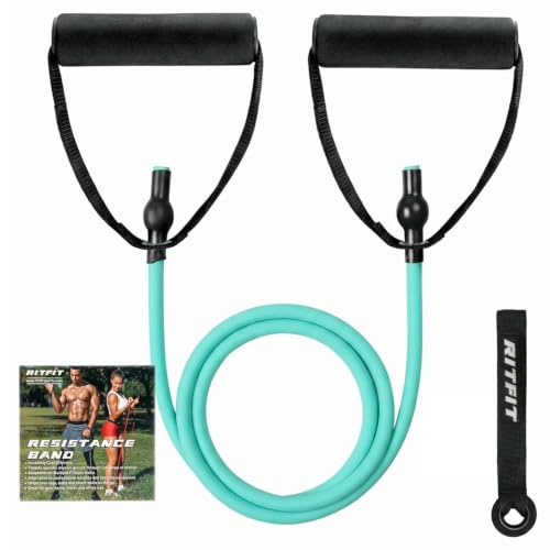 RitFit Single Resistance Exercise Band with Comfortable Handles - Ideal for Physical Therapy, Strength Training, Muscle Toning - Foam Padding Door Anchor and Starter Guide Included - size: 12-16lbs