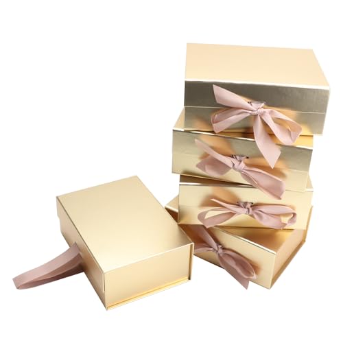 Magnetic Gift Box L11.5*W8.6*H4.2inch Ribbon Foldable Gift Packaging Boxes - color: Gold, size: Large-L11.5*W8.6*H4.2inch