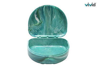 Orthodontic Retainer Case With Hinged Lid Snaps, Portable Denture Cases, Mouthguard Case for Retainer and Dentures (Green Marble)