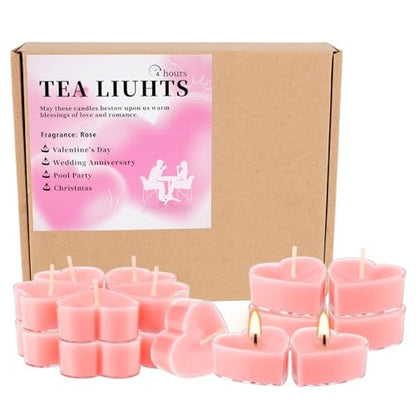 50Pcs Valentines Day Tealight Candles Rose Scented in Clear Cup - size: 50pack Rose