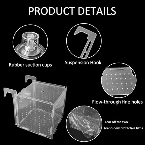 5.9 x 5.9 x 5.9 inch Acrylic Fish Breeding Box, Transparent Isolation Hatchery Incubator with Suction Cups for Guppy Shrimp Small Baby Fishes Aquarium Nursery Tank - size: 5.9 x 5.9 x 5.9 inch