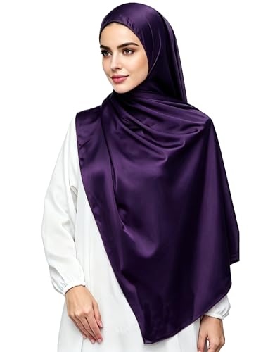 Lina & Lily Luxury Satin Hijab Head Scarf Shawl Wrap for Muslim Women Extra Long - color: Dark Purple