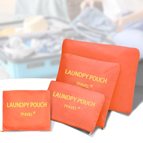 Travel Organizer 4 Set Travel Storage Bags Multi-functional Luggage Packing Organizers Traveling Zipper Pouch for Cosmetics Passport, Socks(Orange) - color: Orange