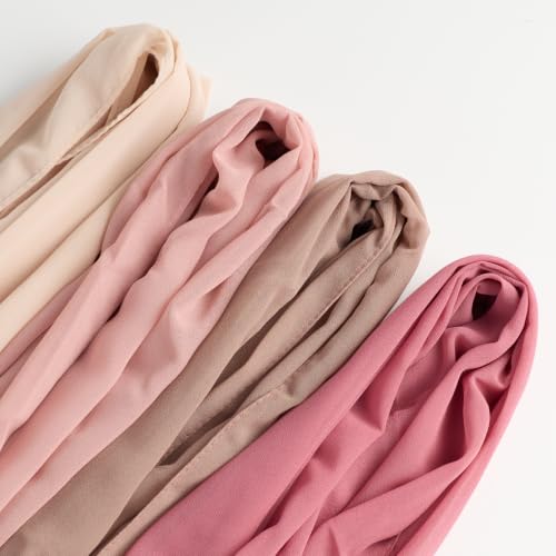 Febfim 4 PCS Muslim Women Soft Premium Solid Chiffon Hijab Scarves Shawl Long Scarf Wrap Scarves with Gift Box - color: 2025 5g