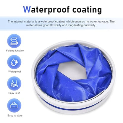 Collapsible Bucket, 11L (2.9 Gallons) Waterproof Oxford Fabric Camping Fishing Bucket, Foldable Portable Pop Up Water Buckets for Household, Outdoor, Car Washing (Blue) - size: 11 L