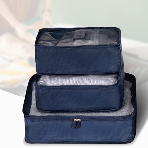 Packing Cubes 3 Set Travel Organizer Bags Mesh Packing Compression Bags Luggage Packing Cubes for Suitcases Travel Accessories (Navy Blue) - color: Navy Blue Mesh Bag 3 Set