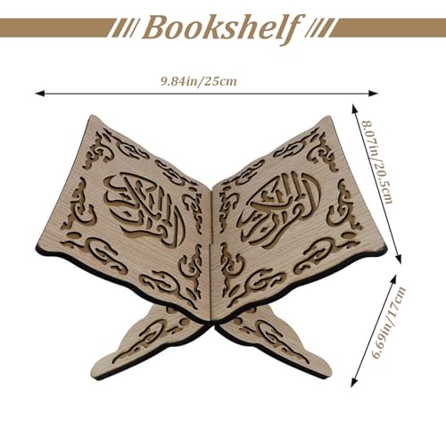 Quran Holder Foldable Wooden Quran Stand Book Holder for Prayer Reading, Muslim Bible Display, Cookbook Magazine Stand for Home Mosque Chapel 9.8x8.1x6.7'' Wood Color