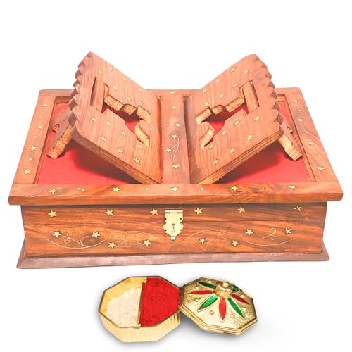 Goofy Turtle Wooden Quran Box with Attached Foldable Books Reading Stand, Handmade Rehal for Quran Sharif and para