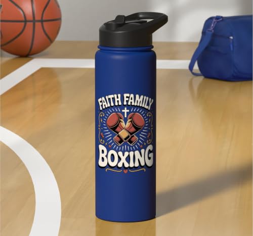 Faith Family Boxing Boxer Fighter Combat Sport Stainless Steel Insulated Water Bottle - color: Royal Blue